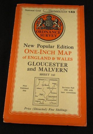 Vintage Ordnance Survey Sheet Cloth Map Of Gloucester - No.  143 Dated 1946
