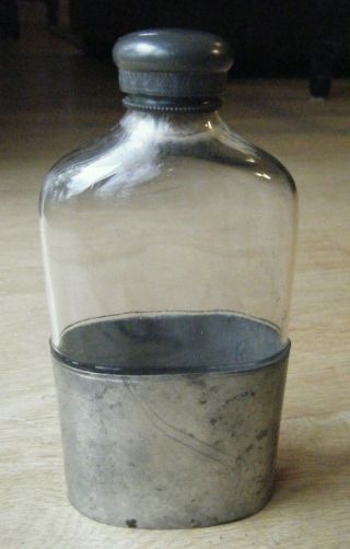 Antique Civil War Era Olry & Co Philadelphia Glass 6,  5” Flask W/ Pewter Cup