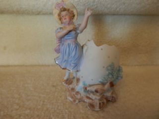Antique Bisque Figurine Of Girl With Egg And Chicken