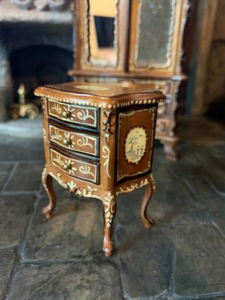 Early Bespaq Miniature Dollhouse Hand Painted Bedroom Side Table With Drawers