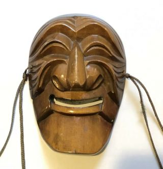 Rare Vintage Korean Folk Art Hand Carved Wood Face Mask