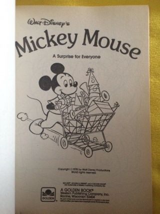 Vintage & Rare Walt Disney ' s Mickey Mouse Happy Birthday Book 1978 Golden Book 3