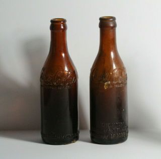 2 Antique Early 20thc Amber Coca Cola Advertising Bottles Salisbury Maryland
