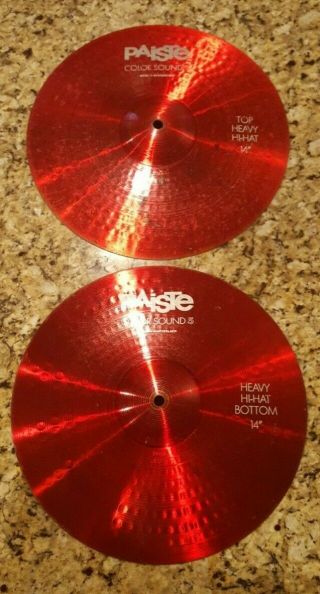 Vintage Rare Mid 1980s Paiste Color Sound 5 14 " Heavy Hi Hats Cymbals Red