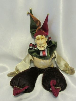 Vintage Christmas Mardi Gras Court Jester Clown Doll Bean Bag 11 " Long