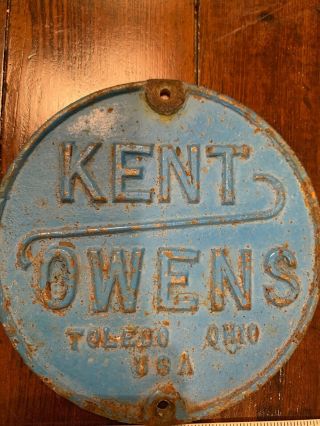 Antique Cast Iron 1940s Vintage Machine Makers Label Kent - Owens Co Toledo OH 2