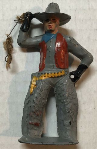 Antique 1930s Arcade Cast - Iron Toy 3.  5” Western Cowboy With Lasso