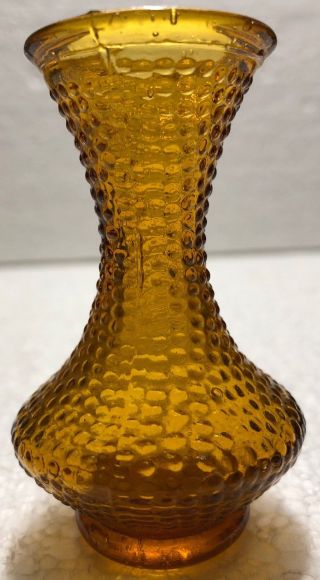 Rare Vintage Amber Hobnail Miniature Glass Bud Vase 3 Inches Tall Marked Taiwan