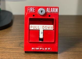 Vintage Rare Simplex 4251 - 50 Fire Alarm Dual Stage Pull Station Metal Tbar