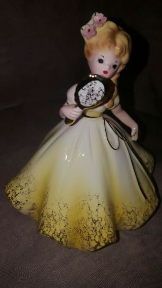 Rare Vintage Josef Originals Girl In Yellow Dress Holding mirror. 3