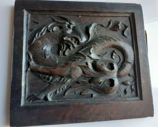 Antique Wooden Carved Plaque Chinese Dragon Art Wall Hanging