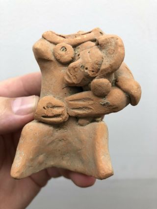 Pre - Columbian Clay Human Effigy Statue Woman Holding Her Baby