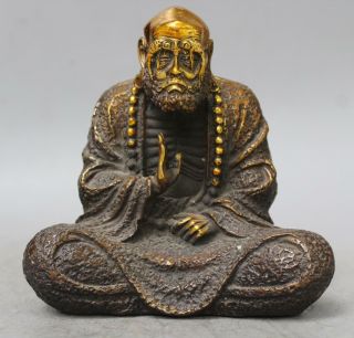 Chinese Fane Old Copper Bronze Gild Bodhidharma Dharma Damo Buddha Statue