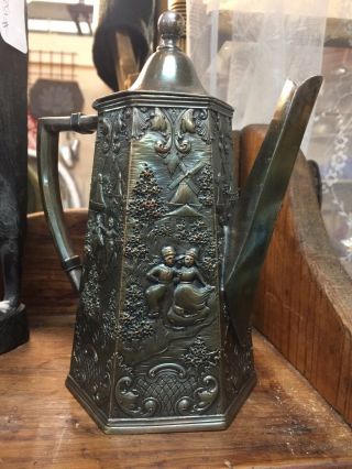 Antique 1890 - Ies Tea Pot Silver Plate Repousse Dutch Scene Barbour Silver Co