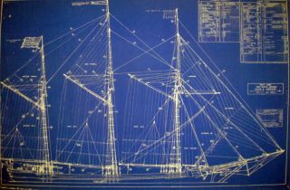 Ships Plan Great Lakes Schooner 3 Masted Blueprint Drawing 19 " X 29 " (057)