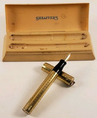 Rare Antique Sheaffer Flat Top Ring Top Gold Overlay Fountain Pen W/box