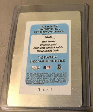 2013 TOPPS UPDATE KEVIN CORREIA PRINTING PLATE CYAN 1 OF 1 RARE 2