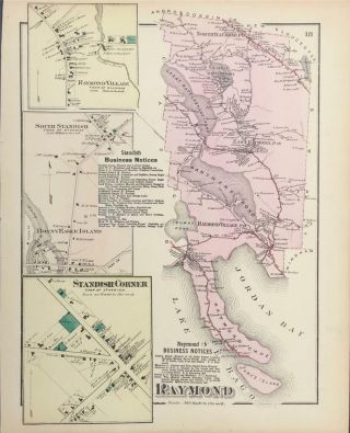 Antique Map Raymond,  Maine - Fw Beers Cumberland County Maine 1871