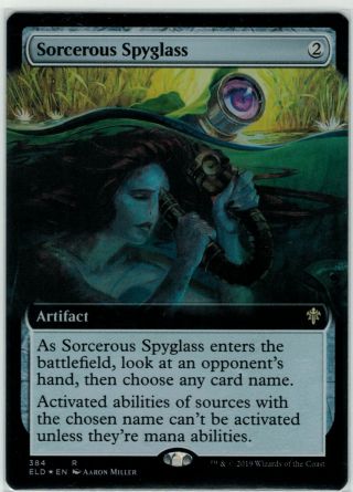 Mtg Foil Sorcerous Spyglass (extended Art) Throne Of Eldraine Rare