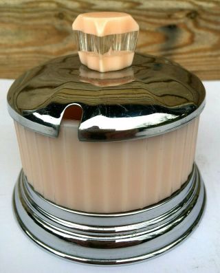 Vintage Antique Art Deco Pink Glass & Chrome Plated Mustard Or Preserve Jam Pot