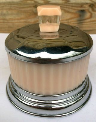 Vintage Antique ART DECO Pink Glass & Chrome Plated Mustard or Preserve Jam Pot 2