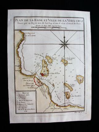 1754 Bellin: Orig.  Map Of Central America,  Veracruz,  Mexico,  Isla De Sacrificios