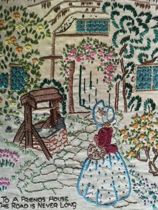 1920s Vintage Embroidered Crinoline Lady Country Cottage Garden Well Picture