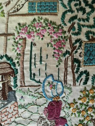 1920s VINTAGE EMBROIDERED CRINOLINE LADY COUNTRY COTTAGE GARDEN WELL PICTURE 3