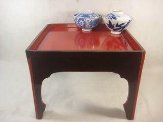 Antique Japanese Meiji Era (c1900) Wood Red&black Lacquer Tall Obon Ozen Tray Jp
