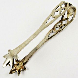 Vintage Arts & Crafts Movement Pierced Sterling Silver Sugar Tongs