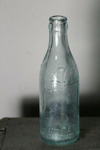 Antique Early 20thc Coca Cola Embossed Script Straight Bottle Wilmington Del.  2