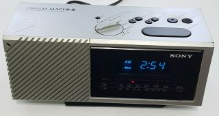 Vintage Sony Icf - C16w Dream Machine Alarm Clock Am/fm Radio - Silver -