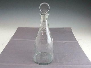 Antique Blown Glass Decanter Bottle With Wheel Cut Decoration