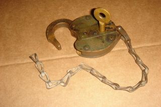 Vintage 1897 N.  J Bell Telephone Co.  Padlock Rare Antique Lock With Chain & Key