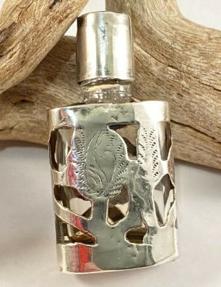 Fun Antique Sterling Silver 925 Overlay Glass Perfume Scent Bottle Signed Mg :)