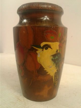 Vintage Pokerwork/poker Work Wood Australian Vase Painted Kookaburra Design