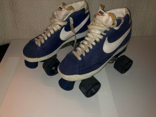 Rare Exc 1970s Nike Blazer Roller Skates High - Top Mens Sz 9 Navy Blue