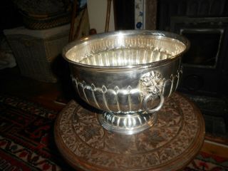 Antique Silver Plate On Copper Small Punch Bowl Lion Head Handles