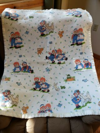 Vintage Raggedy Ann And Andy Baby Crib Blanket Quilt Too Cute & Old Piece