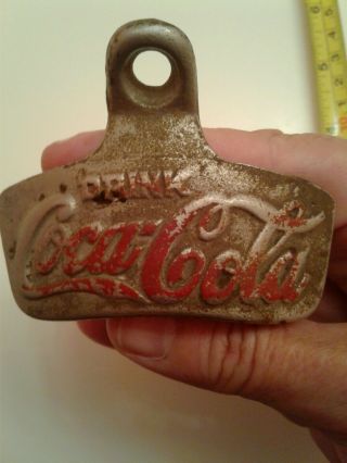 Antique Coca - Cola Mounted Bottle Opener.  Brown Co Usa A Little Red Left On