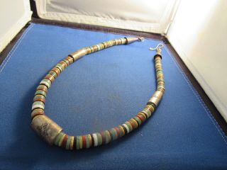 Vintage Rare Sterling Silver Beads And Multi Colored Disc Beads Tibet Necklace