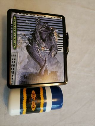 Rare Vintage Godzilla 1998 Movie Tin Lunch Box With Thermos Monster