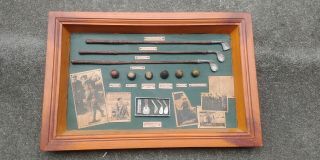 Vintage Antique History Of Golf Collectible Shadow Box Wood Framed Hanging Case