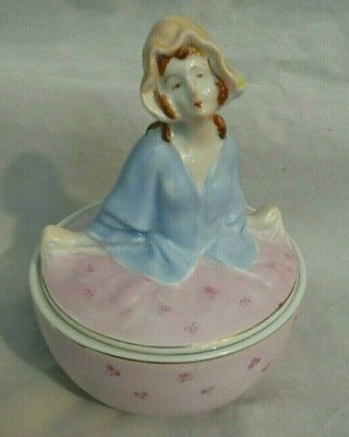 Antique Occupied Japan Porcelain Lady Figure Powder Box Marked " W "