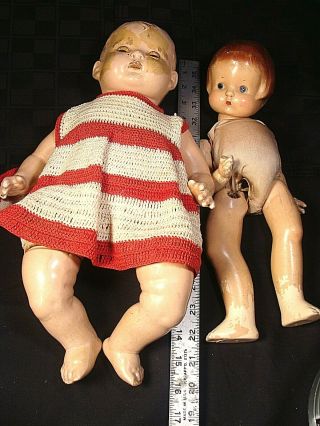 Antique Vintage Composition & Cloth Effanbee Baby Evelyn Doll & Unmarked Doll