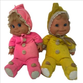 Two Vintage Mattel Baby Beans - Yellow/pink - 1970 