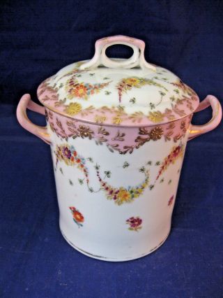 Antique Porcelain Condensed Milk Jar W Cover - Ornately Decorated