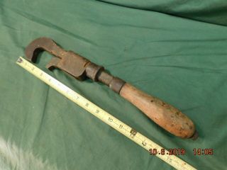 Vintage Adj Wrench Spring Loaded Wooden Handle Collectible Antique Tool - LOOK 2