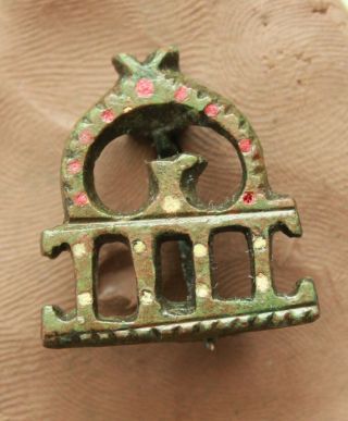 Ancient Roman Bronze Fibula & Brooch With Color Enamel Quality L=27x25mm