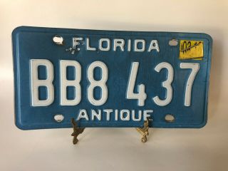 Florida Fl Antique Car License Plate Tag Bb8 437 Blue White
